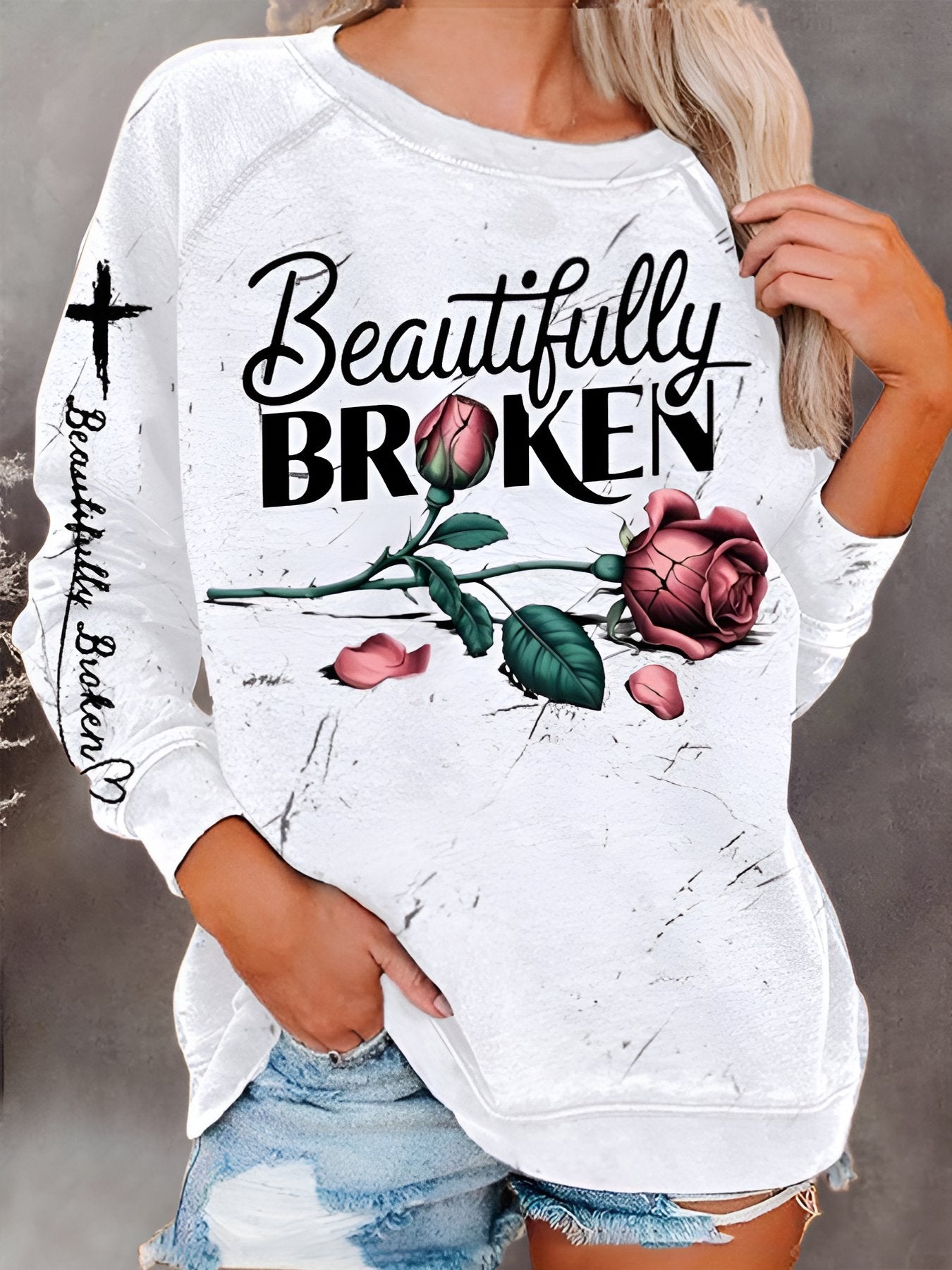 Women's Country Music Print Crew Neck Sweatshirt